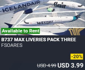 B737 Max Liveries Pack Three by FSoares. USD $4.99 (on sale for 3.99)