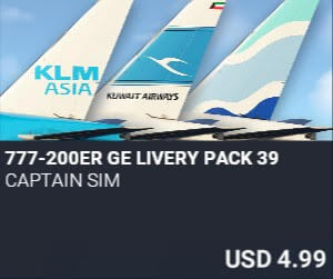 777-200ER GE Livery Pack 39 by Captain Sim. USD $4.99