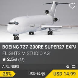 Boeing 727-200RE Super27 Expansion by FlightSim Studio AG. USD $19.99 (on sale for 14.99)