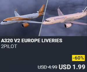 A320 V2 EUROPE LIVERIES by 2PILOT. USD $4.99 (on sale for 1.99)