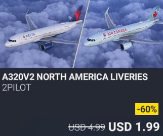 A320V2 NORTH AMERICA LIVERIES by 2PILOT. USD $4.99 (on sale for 1.99)