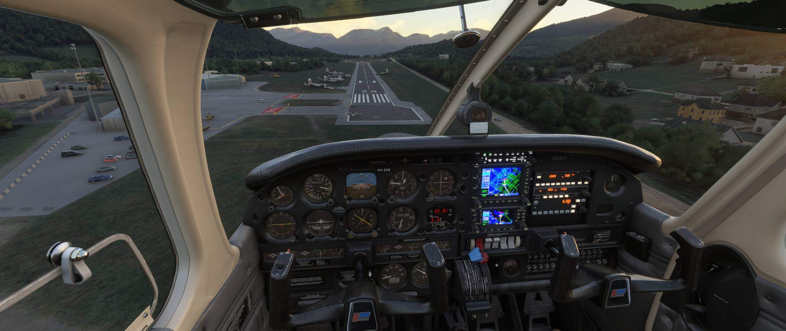 A Piper aircraft lands into a small airport in Norway