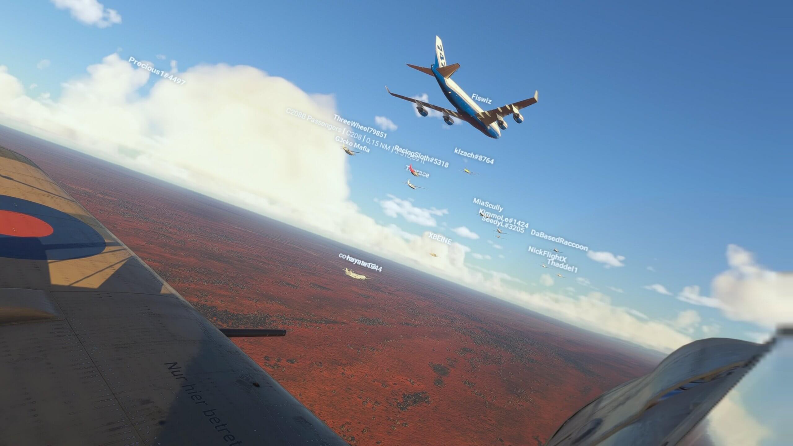 The view from the cockpit of aircraft flying in close formation