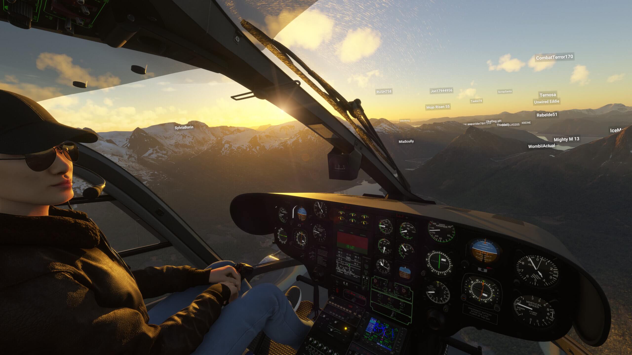 An EC135 helicopter flying through the Fjords of Norway