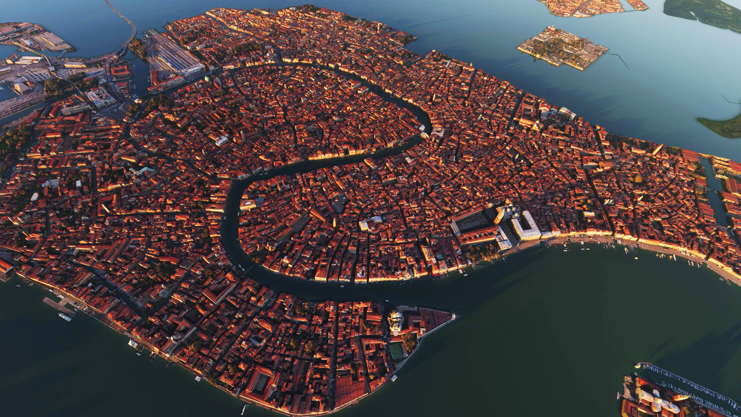 A birds eye view of the city of Venice, Italy