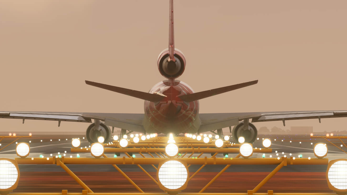 An MD-11 lines up for takeoff on a runway