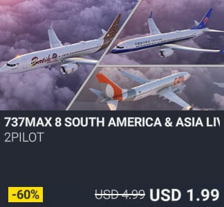 737MAX 8 SOUTH AMERICA & ASIA LIVERIES by 2PILOT. USD $4.99 (on sale for 1.99)