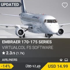 Embraer 170-175 Series by Virtualcol FS Software. USD $17.49 (on sale for 14.99)