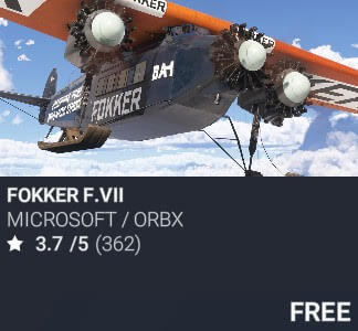 Fokker F.VII by Microsoft / Orbx. USD $Free