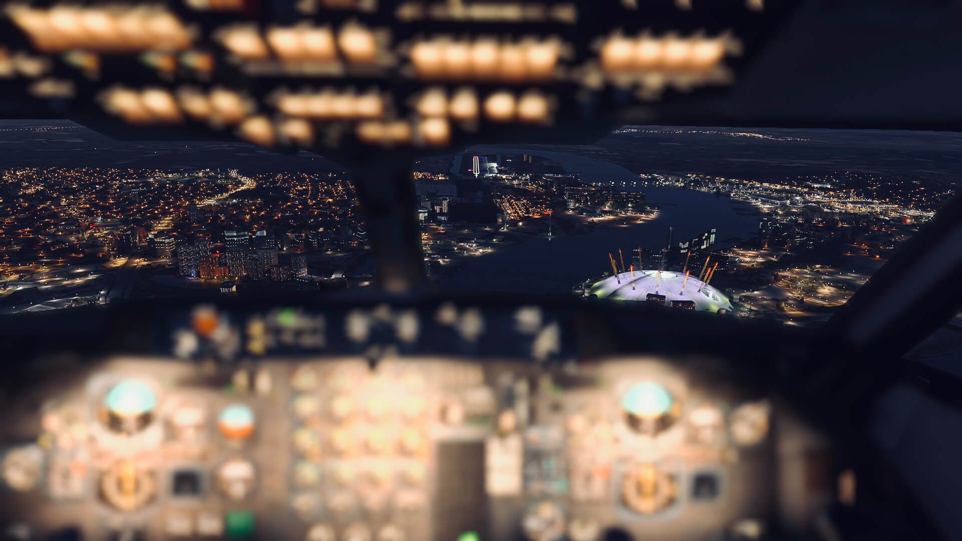 The view from the cockpit of an aircraft flying on approach to runway 9 at London City airport
