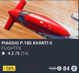 Piaggio P.180 Avanti II by FlightFX. 100 Simverse Coins (on sale for 84)