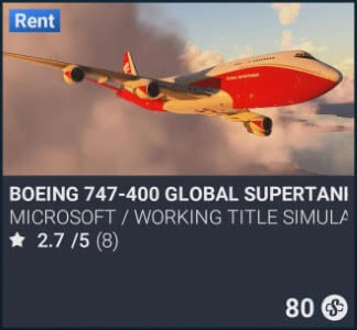 Boeing 747-400 Global Supertanker by Microsoft / Working Title Simulations. 80 Simverse Coins