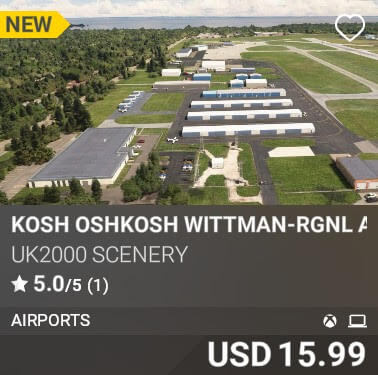 KOSH Oshkosh Wittman-Rgnl Airport by UK2000 Scenery. USD $15.99