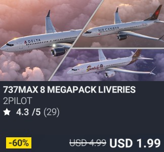 737MAX 8 MEGAPACK LIVERIES by 2PILOT. USD 5.99. Update on PC and Xbox