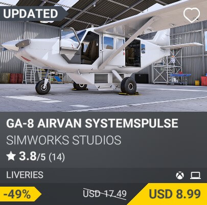GA-8 Airvan SystemsPulse by SimWorks Studios. USD 17.49. New on PC and Xbox