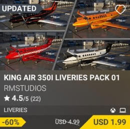 KING AIR 350I LIVERIES PACK 01 by RmStudios. USD 4.99. Update on PC and Xbox