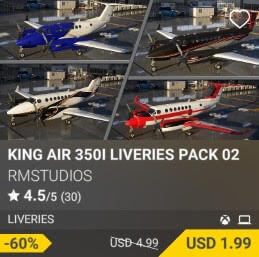KING AIR 350I LIVERIES PACK 02 by RmStudios. USD 4.99. Update on Xbox