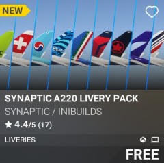 Synaptic A220 Livery Pack by Synaptic / iniBuilds. Free. New on PC and Xbox