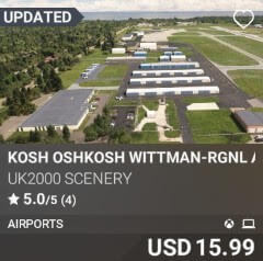 KOSH Oshkosh Wittman-Rgnl Airport by UK2000 Scenery. USD 15.99. Update on PC and Xbox