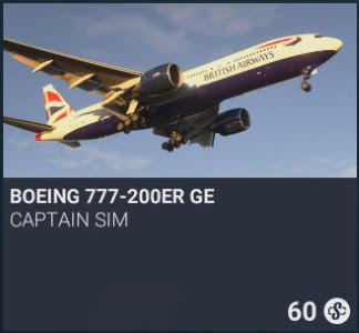 Boeing 777-200ER GE by Captain Sim. SC 60. New on PS5