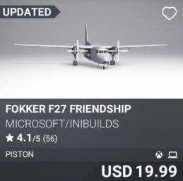 Fokker F27 Friendship by Microsoft/iniBuilds. USD 19.99. Update on PC and Xbox