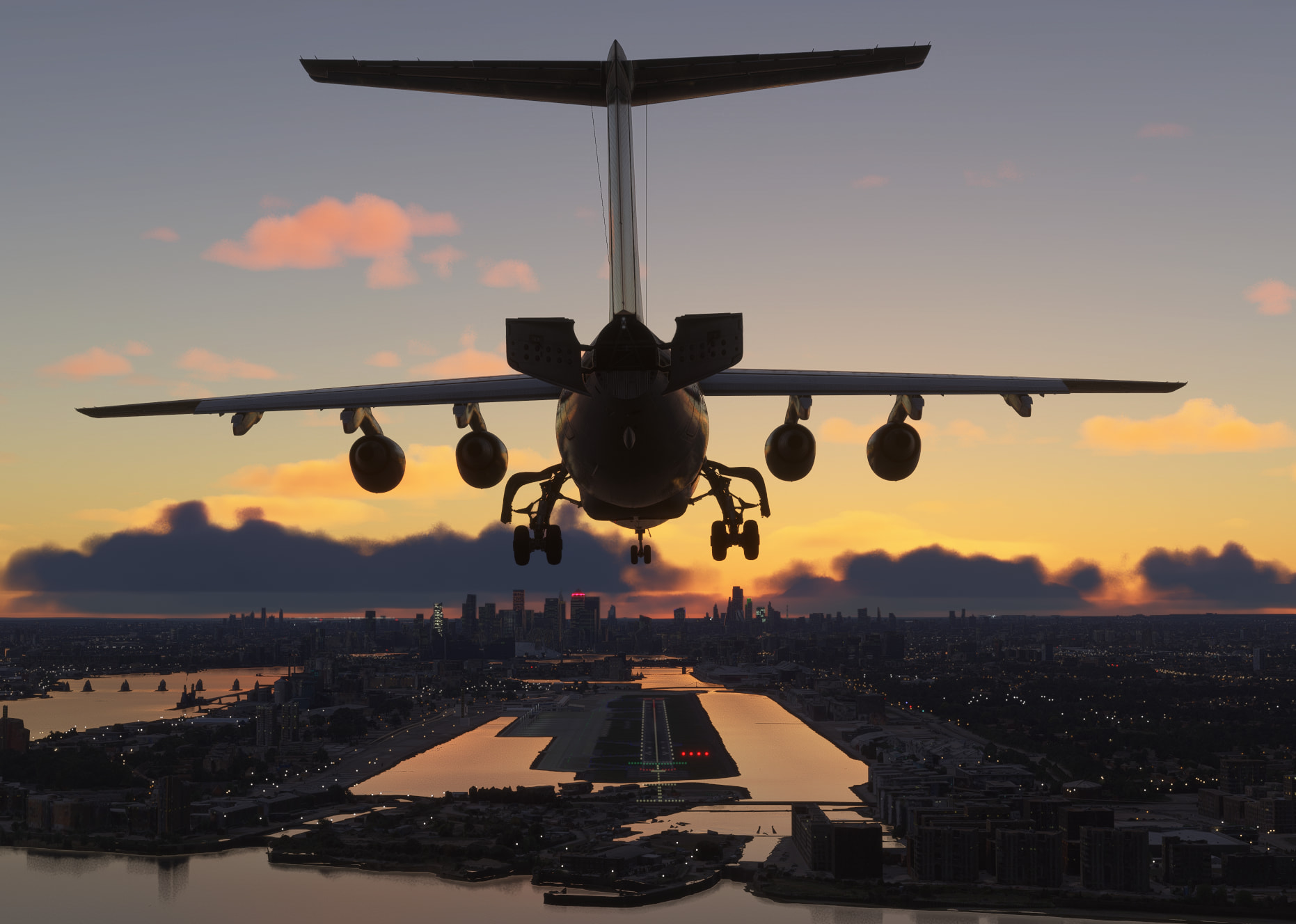 A BAe 146 on approach to land at London City Airport