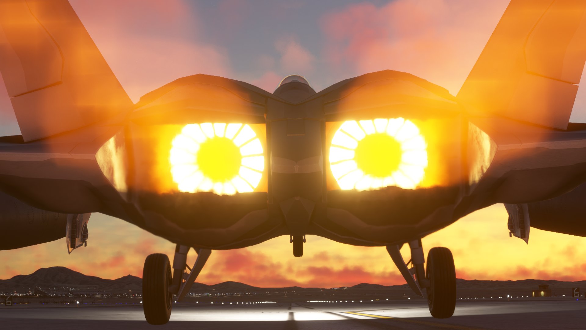 Close up of afterburners being engaged on a fighter jet rotating for takeoff