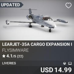 Learjet-35A Cargo Expansion Pack by Flysimware. USD 14.99. Update on PC and Xbox