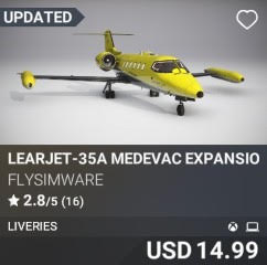 Learjet-35A Medevac Expansion Pack by Flysimware. USD 14.99. Update on PC and Xbox