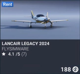 Lancair Legacy 2024 by Flysimware. SC 188. Update on PS5