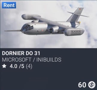 Dornier Do 31 by Microsoft / iniBuilds. SC 60. New on PS5