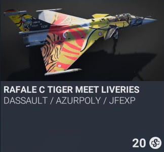 Rafale C Tiger Meet Liveries by Dassault / AzurPoly / JFEXP. SC 20. New on PS5