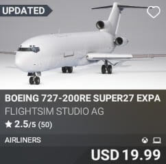 Boeing 727-200RE Super27 Expansion by FlightSim Studio AG. USD 19.99. Update on PC